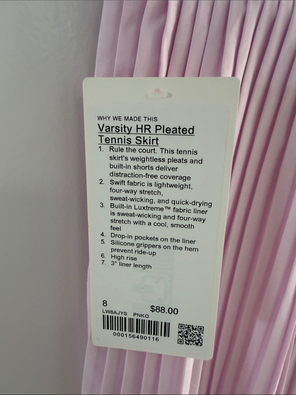 Lululemon Pastel Pink Pleated Tennis/Pickle Skirt - NWT - Picture 3 of 5